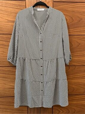 Black & White NWOT Gingham Button-Front CCTOO Dress Large